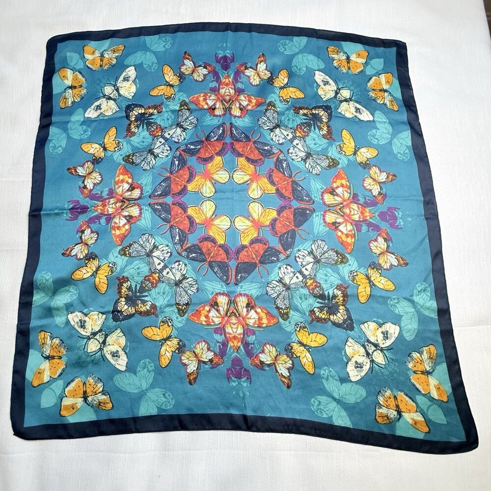 INC International Concepts Kaleidoscopic Butterfly Teal Scarf 28”x28”